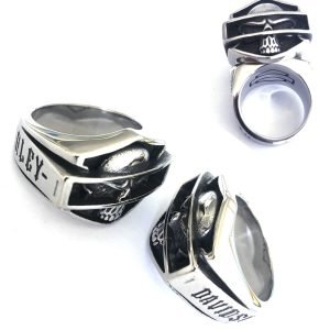 Harley Davidson carved skull ring