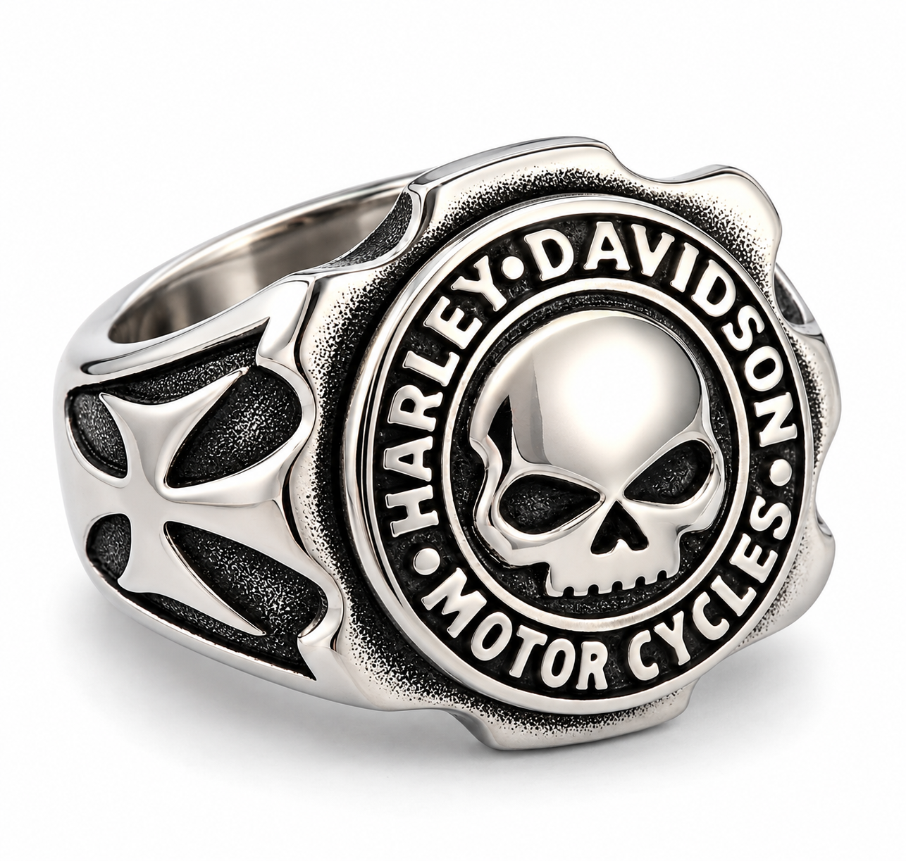 Skull Crest Biker Ring side view – independent biker-inspired jewelry